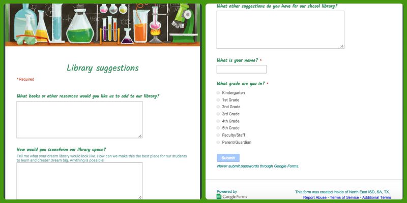 School Library Google Forms