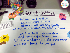quiet library critters poem on poster in school library