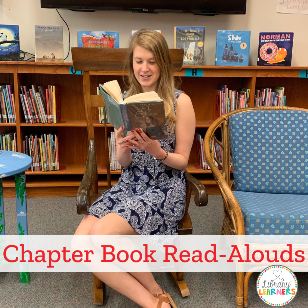 Librarian with chapter book read-aloud